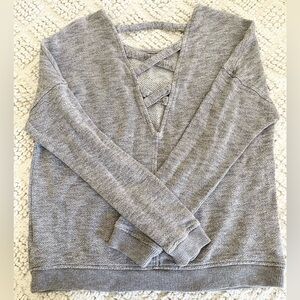 Gap Gapfit Brushed Tech Jersey Lattice Back Sweatshirt Heather Gray